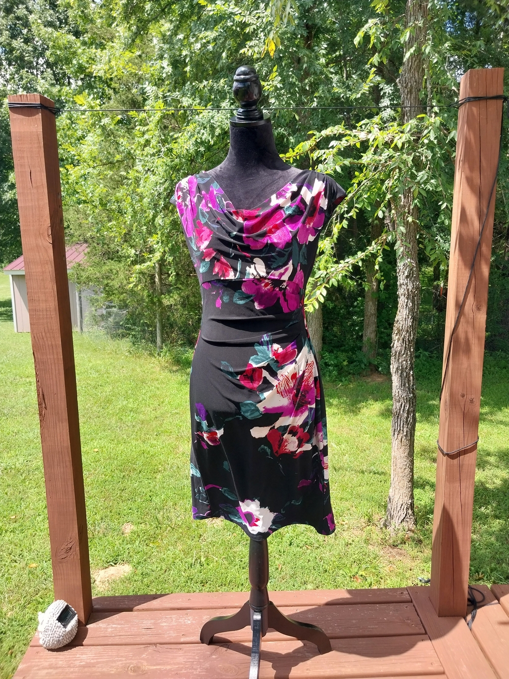 Lauren Ralph Lauren Black Midi Dress with Pink & Purple Floral Print - Picture 3 of 7